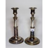 Pair of George III silver telescopic candlesticks, Sheffield, 1806, 21cms high (bases weighted) Both