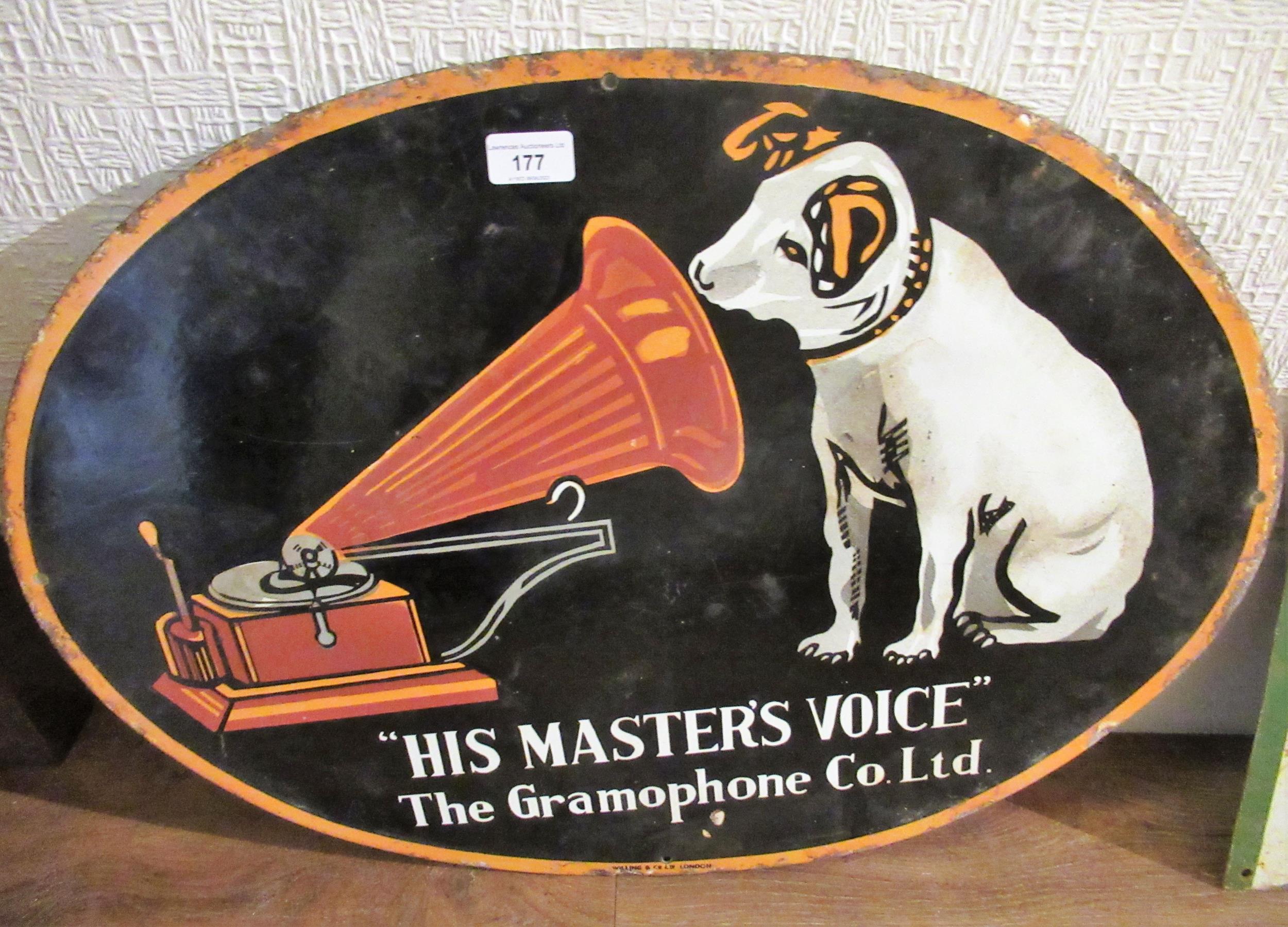 Oval enamel advertising sign, ' His Master's Voice ', The Gramophone Company Ltd., 48cms x 66cms