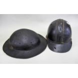 19th Century leather miners hat, together with another childs hat, dated 1885