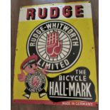 Large enamel advertising sign for ' Rudge-Whitworth Limited Bicycles ', 61cms x 46cms