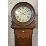 19th Century oak cased drop dial tavern clock by W. Enock of Warwick, the circular painted dial with