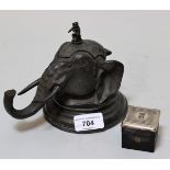 Elkington silver plated inkwell in the form of an elephant's head and a travelling inkwell Dent to