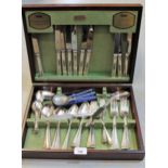 Viners mahogany cased canteen of silver plated cutlery, together with three reproduction pewter