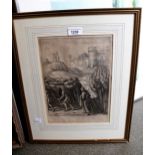 Wenceslas Hollar, etching, ' Mourning Procession', dated 1666, 28cms x 19cms, gilt framed