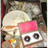 Box containing a quantity of miscellaneous glassware and porcelain including a Beswick figure of