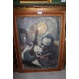 Early 20th Century oil on canvas, study of two figures by a candle lamp, signed Coxon verso, 56cms x