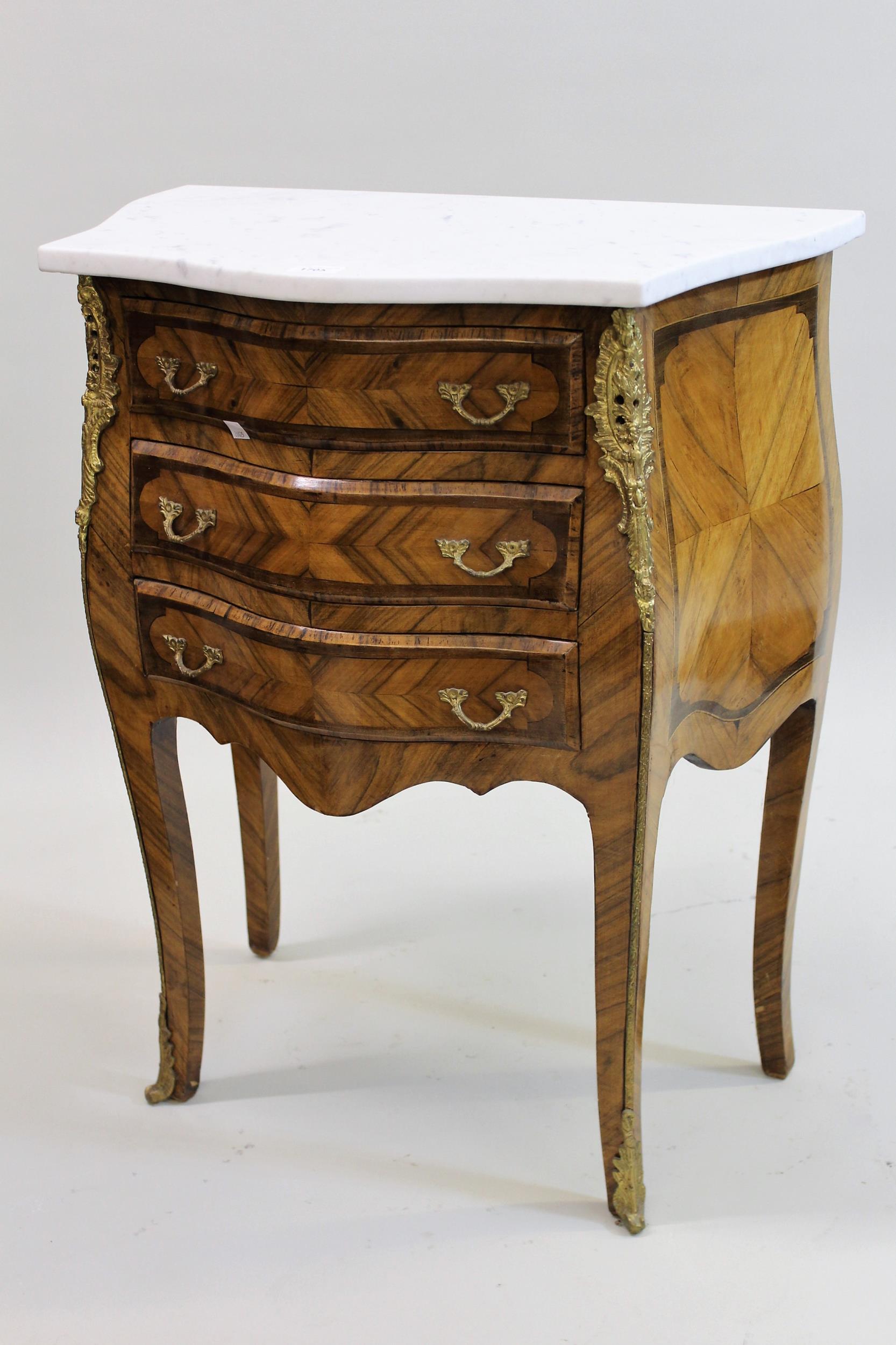 Pair of French reproduction kingwood three drawer commode bedside chests, in Louis XV style, (the - Image 2 of 2