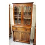 Victorian mahogany secretaire bookcase, the moulded cornice above a pair of bar glazed doors, fitted