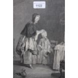 Group of four 18th Century framed engravings after Chardin, ' Le Neglige by Le Bas ', ' La Serinette