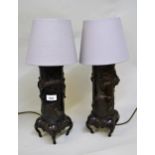 Late 19th Century pair of Japanese bronze vases on elephant head feet adapted for use table lamps,