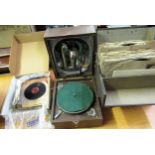Decca ' Junior ' table model wind-up portable gramophone, together with a quantity of records