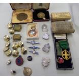 1938 Boy scout medal, a Masonic medal, quantity of silver A.R.P. badges, three RAF brooches and