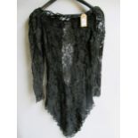 Black lace asymmetric dress with long sleeves and button fastening (no labels)