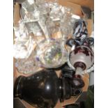 Small box containing a quantity of various glassware including an inkwell, paperweights, perfume