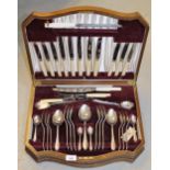 Walnut cased canteen of silver plated cutlery