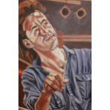 Oil on canvas, portrait of Bob Geldof, unsigned, inscribed verso ' Live Aid 1985 ', 76cms x 61cms,