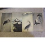 Koson / Shoson, group of four Japanese woodblock prints, birds and a fish, unframed