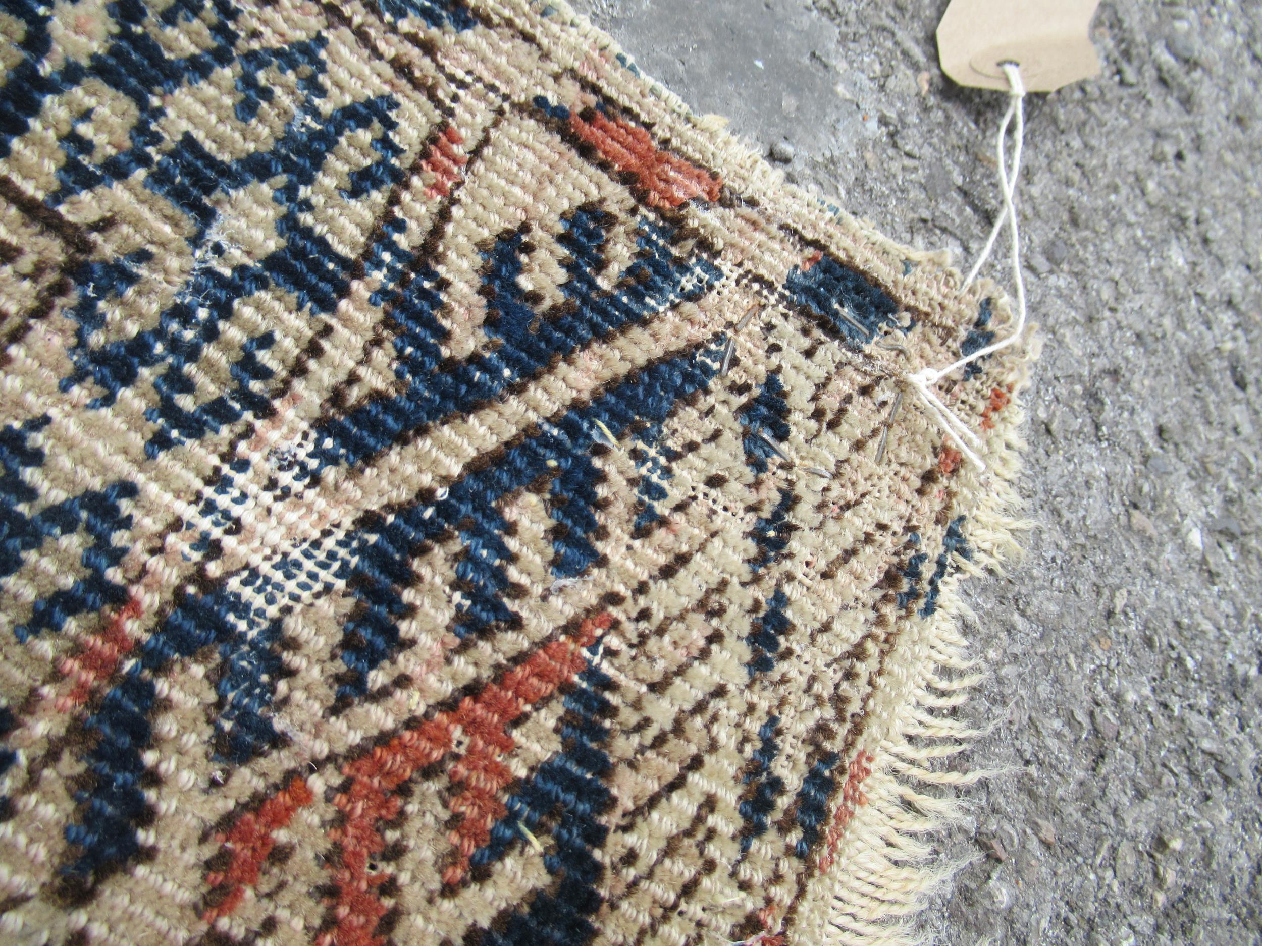 Turkoman rug, the three rows of gols and multiple borders on a washed beige, red and blue ground, - Image 7 of 21