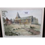 Margaret Wickett, watercolour of Westerham church, two coloured prints of Westerham and an