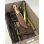 Small quantity of miscellaneous items including a Scout leather belt, leather pouch, bullet cases,