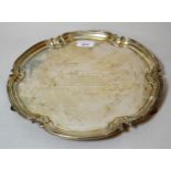 Sheffield silver presentation salver with engraved centre panel, dated 1898, 30oz t