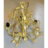 Pair of modern five branch white and gilt decorated chandeliers and two further Venetian style