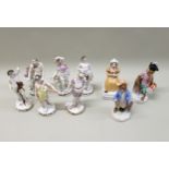 Group of six Continental porcelain classical figures (some damages), together with three other