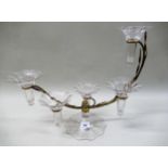 19th Century five branch glass and gilt brass epergne One of the glass epergne branches does not