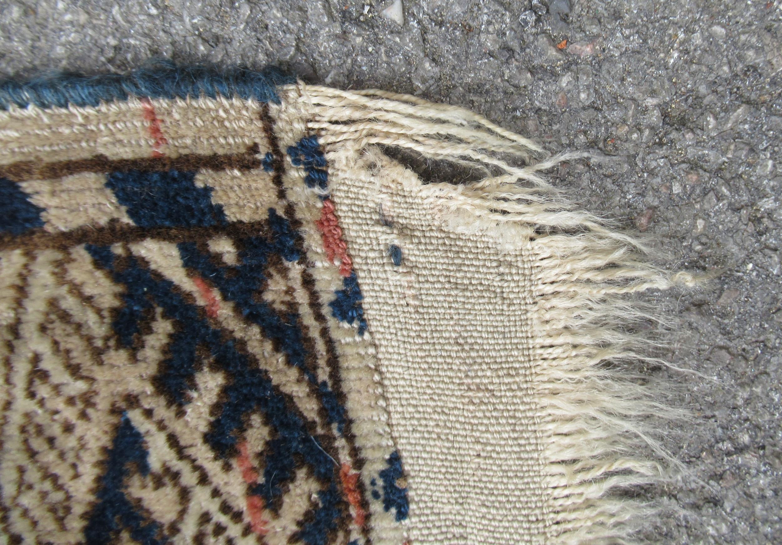 Turkoman rug, the three rows of gols and multiple borders on a washed beige, red and blue ground, - Image 3 of 21