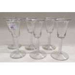 Group of six 19th Century double opaque twist stem drinking glasses, the bell shaped bowls above