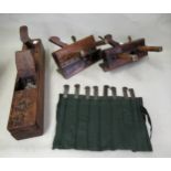 Two 19th Century wooden moulding planes, together with a set of eight blades by John Moseley & Son