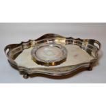 Oval plated two handled tray and a small plated salver