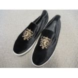 Marc Nolan, Winston black velvet sneakers with gold embroidery, size 15, with dust bag In good