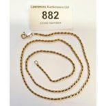 9ct Yellow gold rope twist neck chain, 18in, 5g