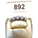 9ct Yellow gold ring set with 5 diamonds, size P, 2.5g