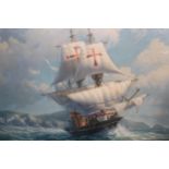 R.H. Dean, 20th Century oil on canvas, three masted sailing ship in heavy seas, signed, 70cms x