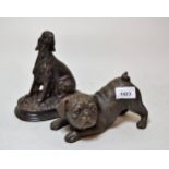 Reproduction brown patinated bronze figure of a pug dog and another of a setter dog