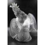 Modern Lalique clear and frosted glass figure of a cockatoo with outstretched wings, etched