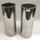 Pair of large Skogsberg & Smart modern handblown cylindrical silvered glass vases, 43cms high x