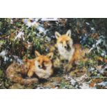 David Shepherd, coloured print, ' Winter Foxes ' with blind stamp, signed by the artist in pencil,