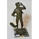 Late 20th Century dark patinated bronze figure of a fisherman selling his wares, after a model by