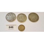 1821 Silver crown, 1820 crown, 1804 Bank of England dollar and a Victorian shilling