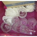 Boxed set of six Waterford cut glass punch cups, together with five Waterford brandy glasses and