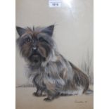 Pencil and pastel portrait of a seated dog, signed Karella, dated '81, framed, 43cms x 40cms