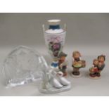 Minton ' Rose Basket ' vase together with a small quantity of Goebel Hummel figures, modern glass
