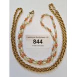 Modern 9ct gold rope link chain, 52cms long, 5g together with 9ct gold coral and freshwater pearl