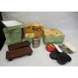 Various oriental lacquer rectangular boxes with original cardboard cartons, together with other