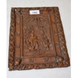 Rectangular embossed copper plaque depicting figures, 25cm x 19cm