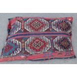 Large Kelim covered cushion, 102cms and a similar Kelim rug