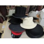 Gentleman's top hat, a bowler hat, military cap and various other hats